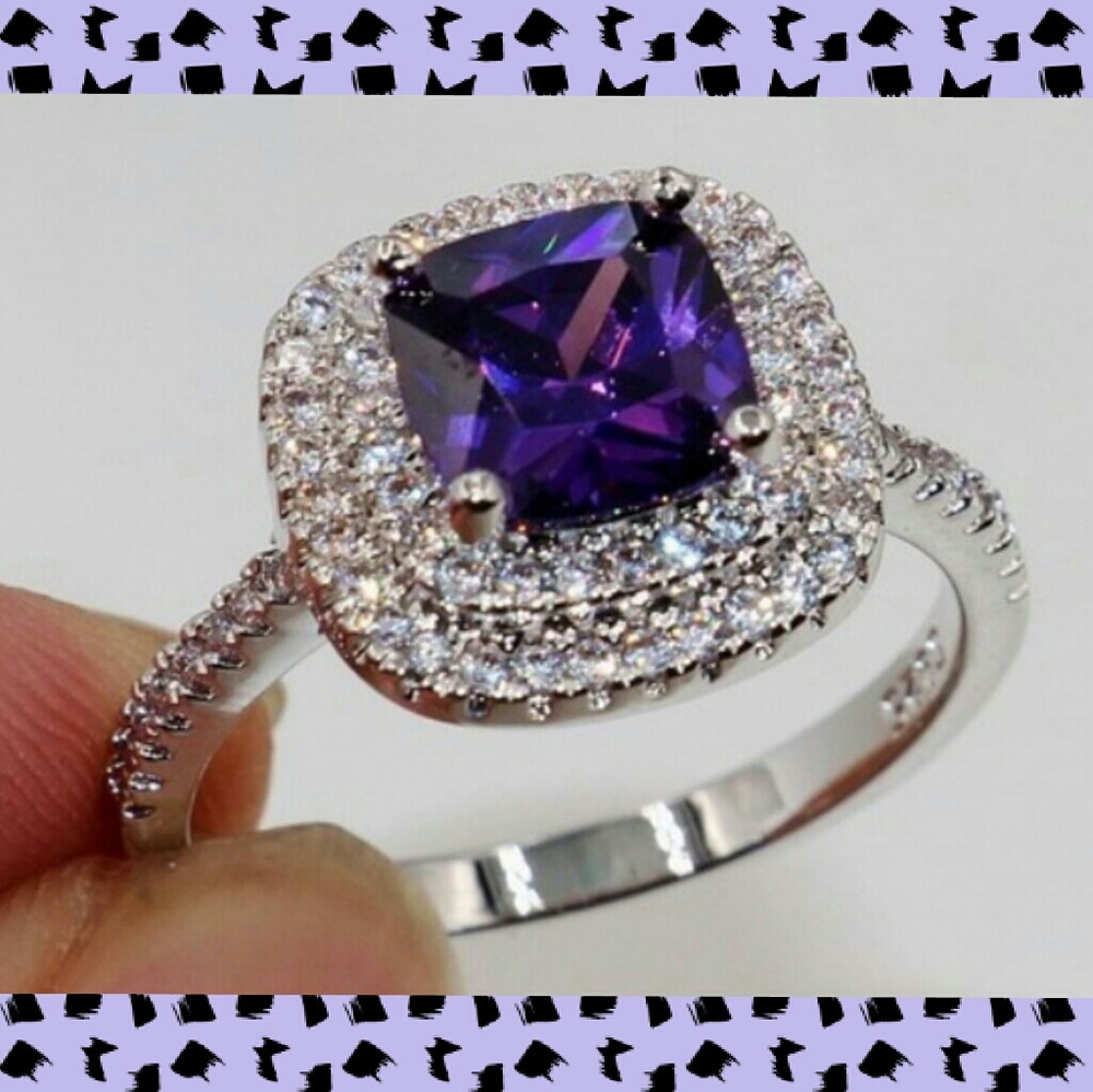 2.5 CT Amethyst & CZ Silver Ring